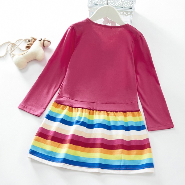 Toddler Girl Rainbow Striped Unicorn Print Long-sleeve Dress