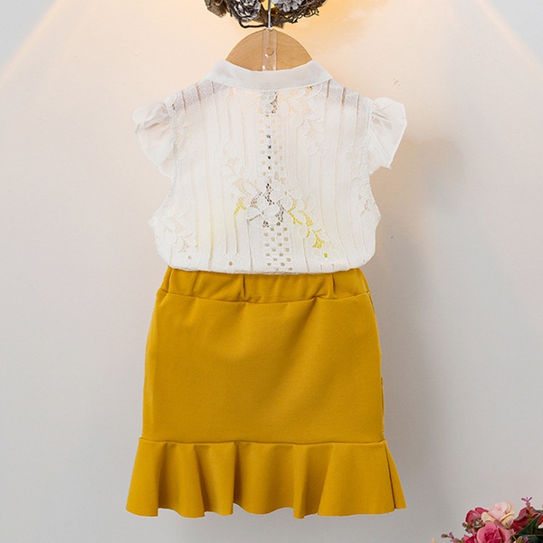 2-piece Baby / Toddler Girl Hollow Out Solid Top and Skirt Set