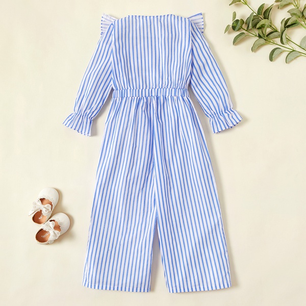 Fashionable Ruffled Decor Striped Jumpsuit