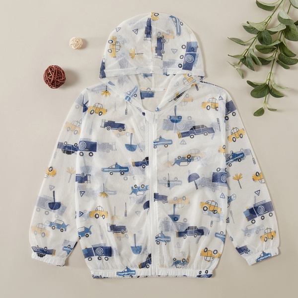 Trendy Car Allover Print Hooded Coat