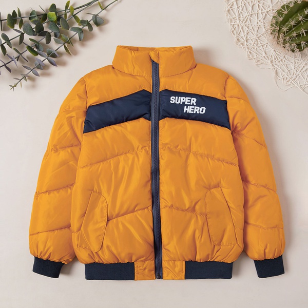 Trendy Sporty Letter Color Contrast Stand Collar Coats