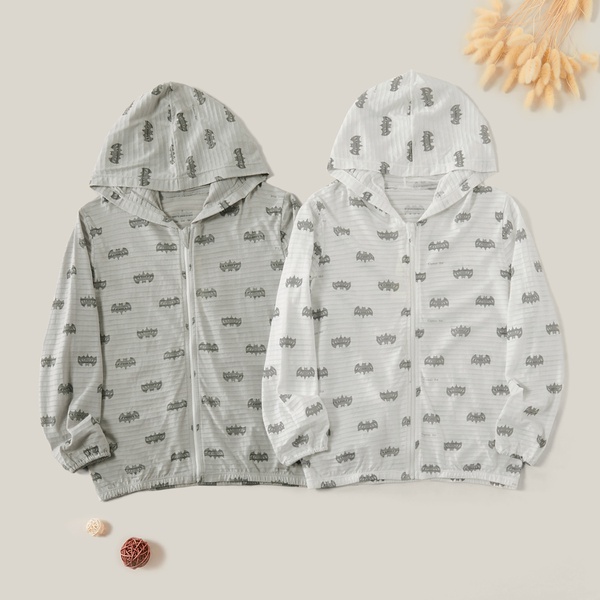 Fashionable Bat Print Striped Hoodie Coat