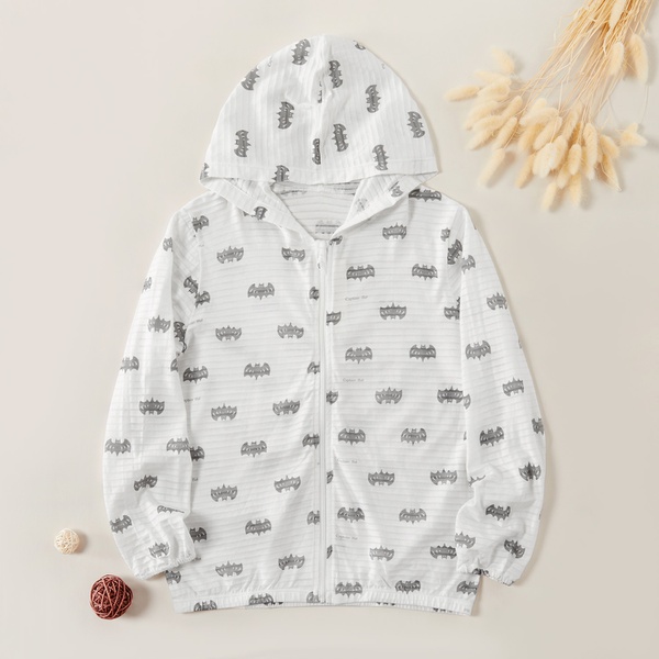 Fashionable Bat Print Striped Hoodie Coat