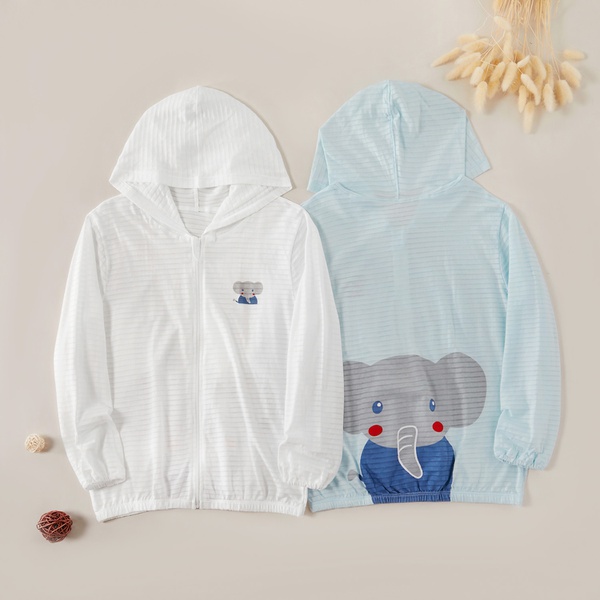 Fashionable Elephant Print Striped Hoodie Coat