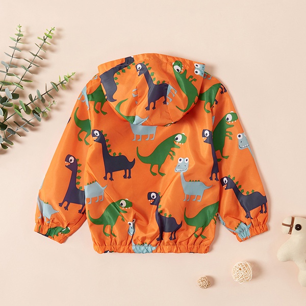 Cute Dinosaur Print Hooded Jacket For Boys