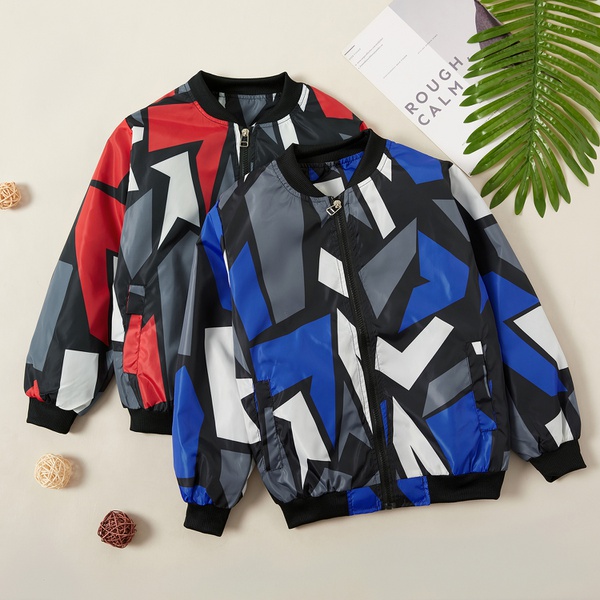 Trendy Geometric Print Stand Collar Jackets