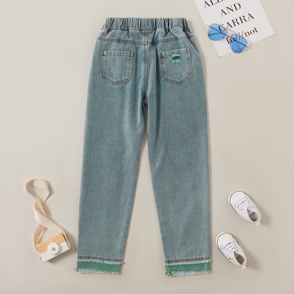 Trendy Hole Decor Colorblock Straight Jeans