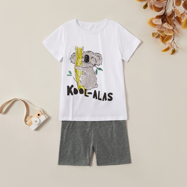 Trendy Cartoon Koala Top and Solid Shorts