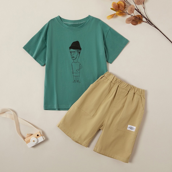 Trendy Fashionable Cartoon Tee and Solid Shorts Sets