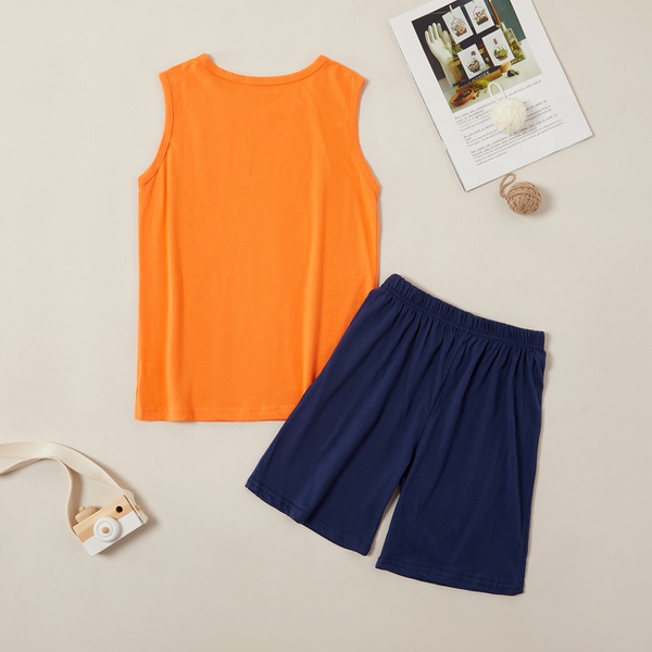 Casual Monkey Print Tank and Solid Shorts Set