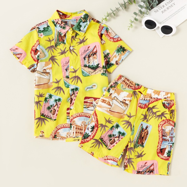 Trendy Hawaii Allover Print Tee and Shorts Sets