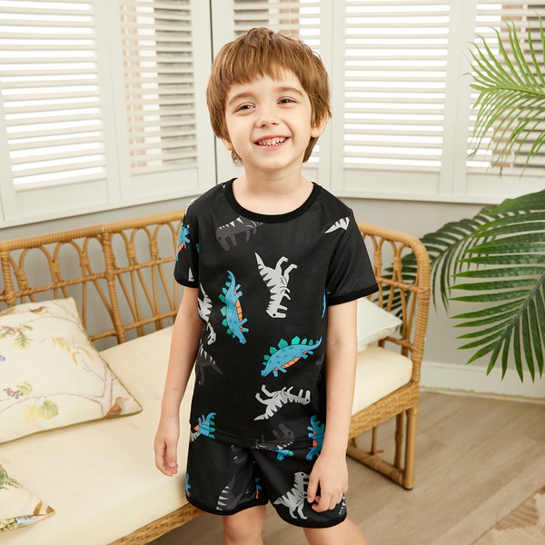 2-piece Fashionable Cartoon Dinosaur Allover Top and Shorts Set