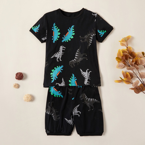 2-piece Fashionable Cartoon Dinosaur Allover Top and Shorts Set