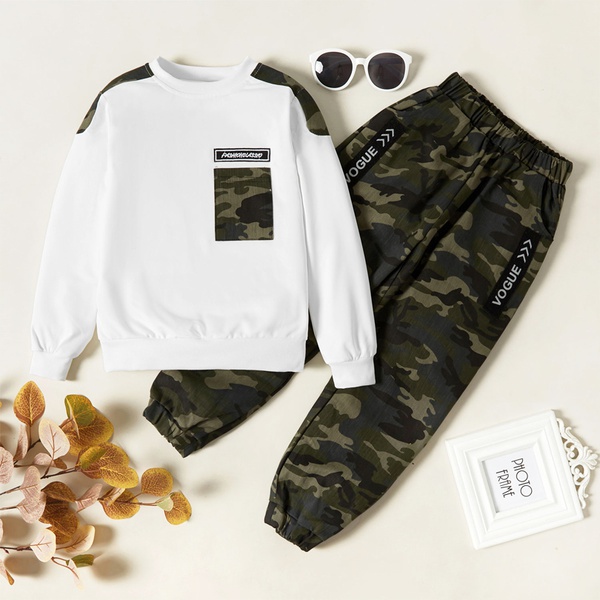 Trendy Camouflage Pocket Sweatshirt and Pants Sets