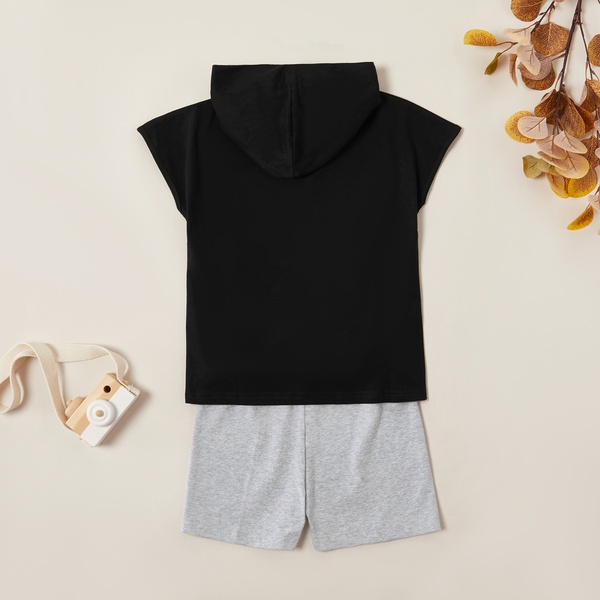 Stylish Letter Print Hooded Top and Solid Pants Set