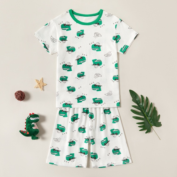 Stylish Cartoon Animal Crocodile Top and Shorts Set