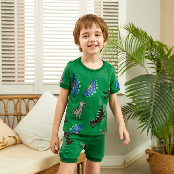 2-piece Fashionable Cartoon Dinosaur Allover Top and Shorts Set