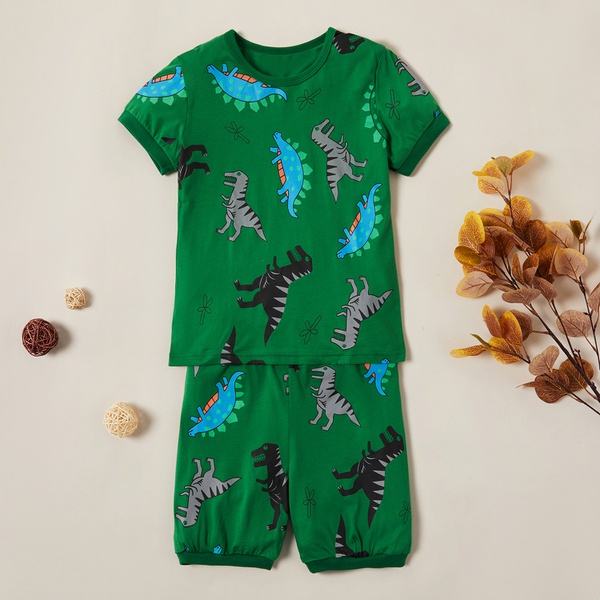 2-piece Fashionable Cartoon Dinosaur Allover Top and Shorts Set