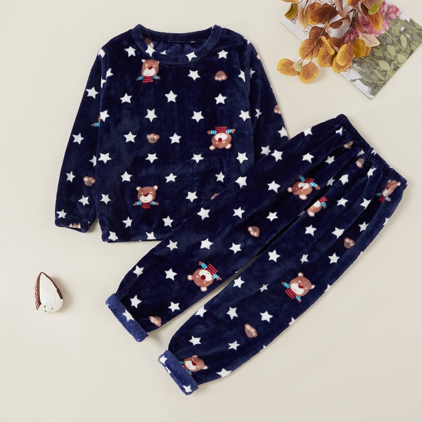 Trendy Cartoon Bear Print Allover Sweatshirt and Pants Set