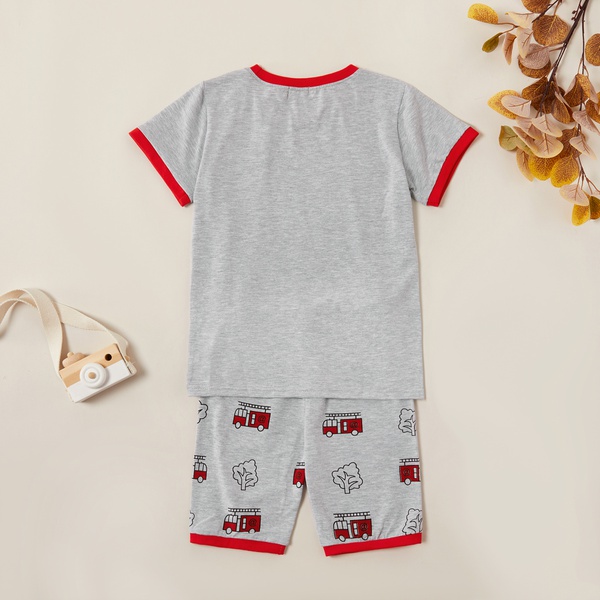 Trendy Firetrucks Print Tee and Allover Shorts Set