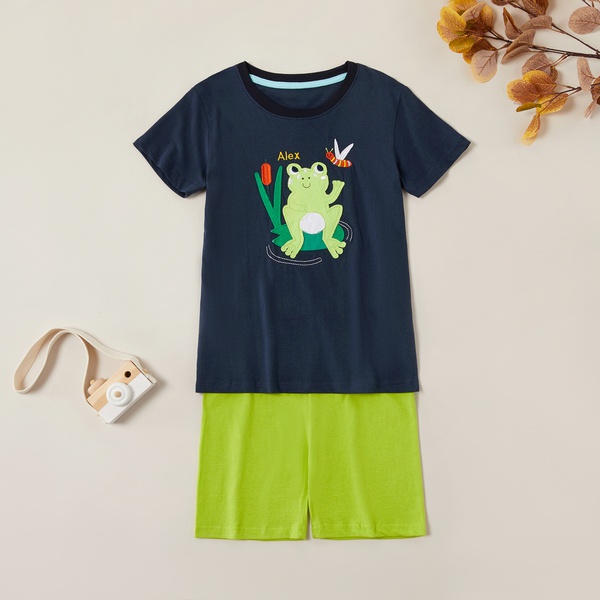 Trendy Cartoon Frog Top and Solid Shorts