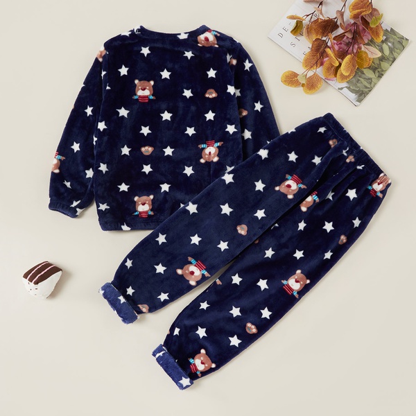 Trendy Cartoon Bear Print Allover Sweatshirt and Pants Set