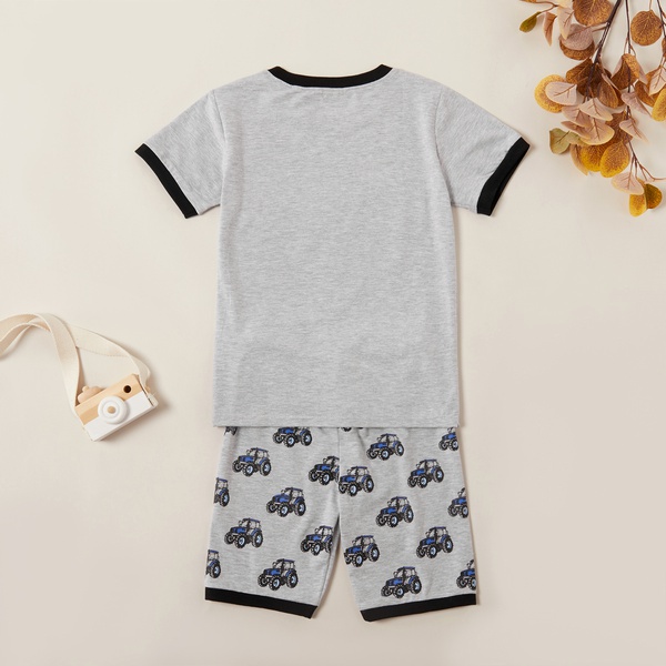 Trendy Cartoon Car Print Tee and Allover Shorts Set