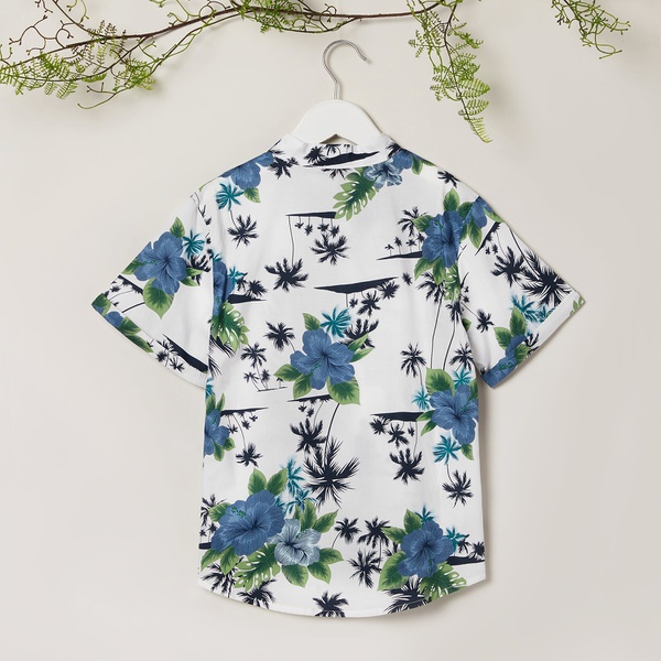 Trendy Coconut Tree Allover Print Stand Collar Top