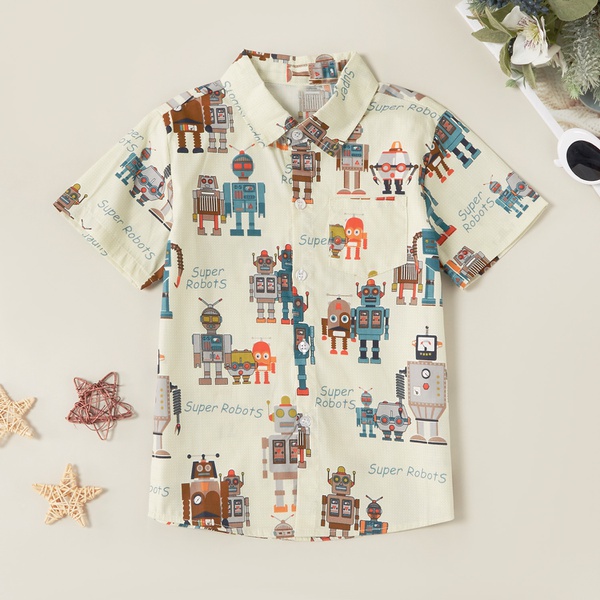 Stylish Robot Allover Print Polo Shirt