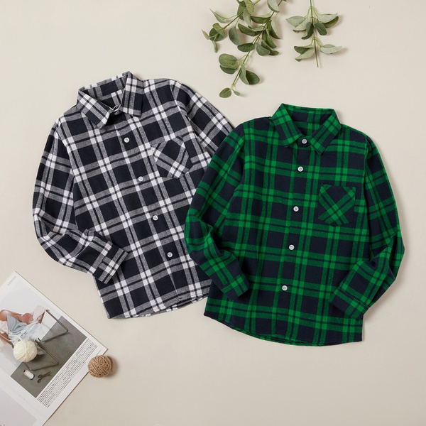 Casual Colorblock Plaid Shirts for Kids
