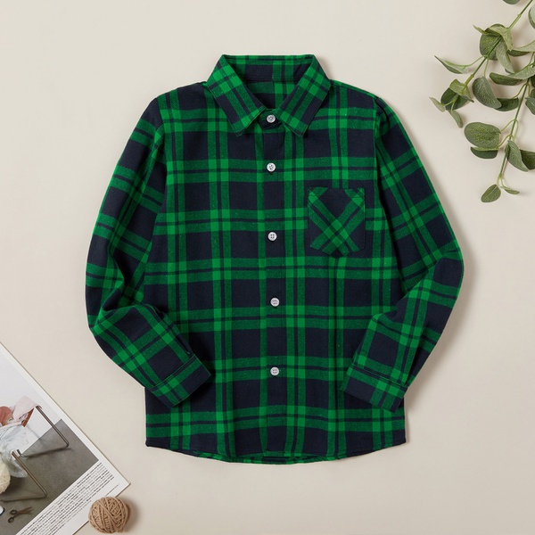 Casual Colorblock Plaid Shirts for Kids