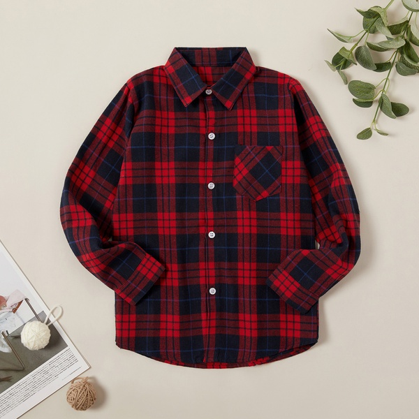 Fashionable Casual Colorblock Plaid Shirts for Kids