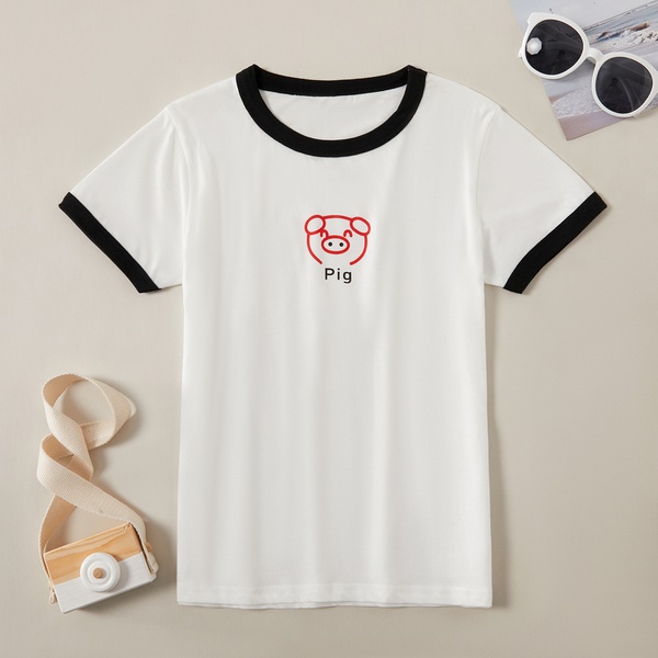 Trendy Cartoon Animal Print Tees