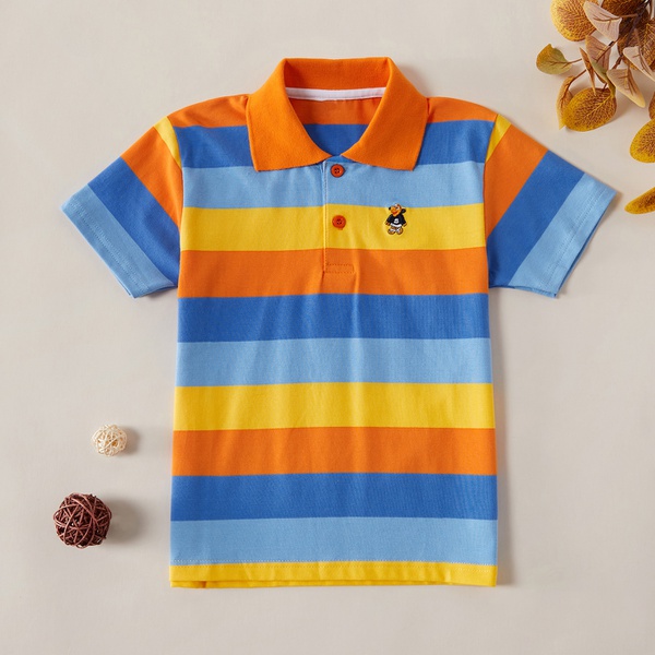 Fashionable Striped Embroidered Polo Shirts