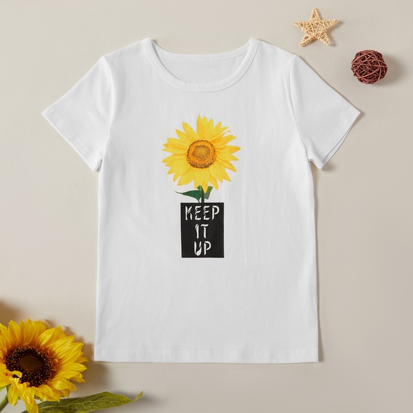 Casual Sunflower Print Short-sleeve Tee