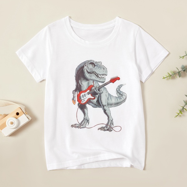 Stylish Dinosaur Guitar Print Tees
