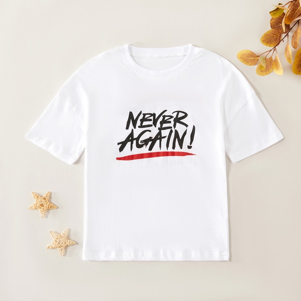 Casual NEVER AGAIN Letter Print Tee