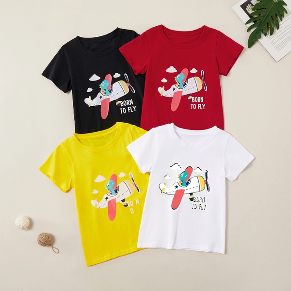 Fashionable Dinosaur Aircraft Print BORN TO FLY Tee