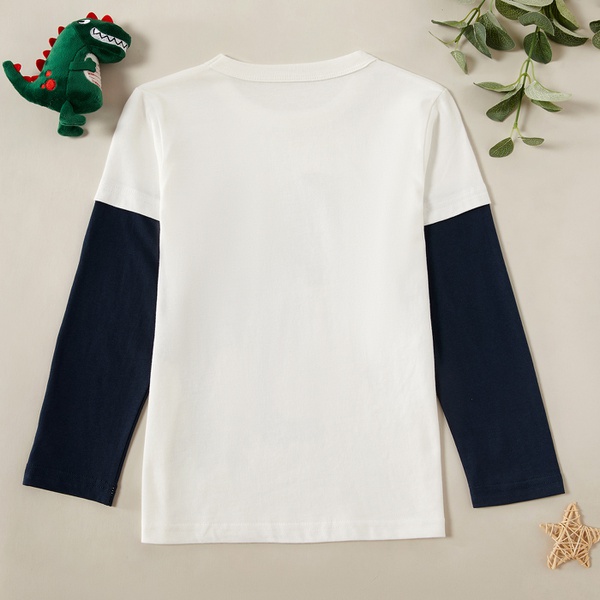 Stylish Cartoon Dinosaur T-Rex Faux-two Long-sleeve Tee