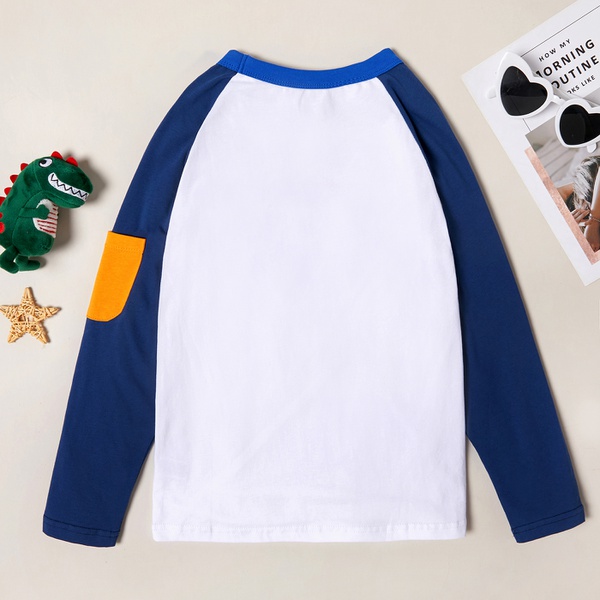 Trendy Music Dinosaur Letter Print Pocket Long-sleeve Tee