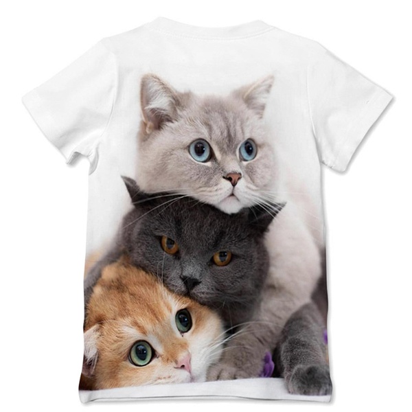 Stylish Animal Cat Print Short-sleeve Tee