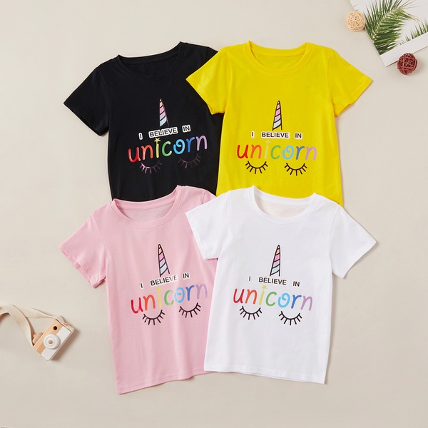Fashionable Letter Print Unicorn Tee for Girls