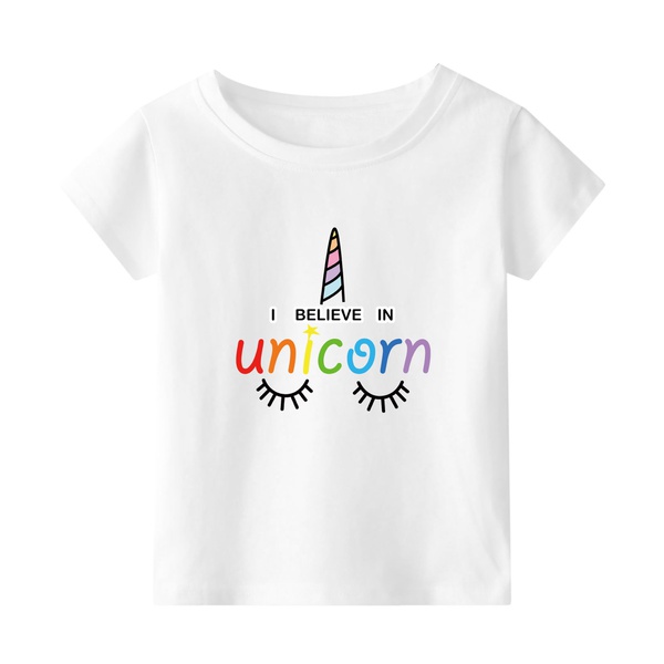 Fashionable Letter Print Unicorn Tee for Girls