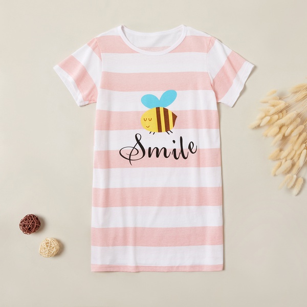 Sweet Striped Cartoon Animal Bee and Letter Print Dress