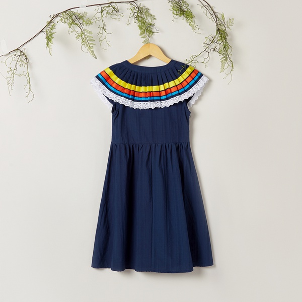 Sweet Striped Big Polo Collar Sleeveless Dress