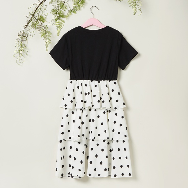 Pretty Letter Print Polka Dots Short-sleeve Layered Dress