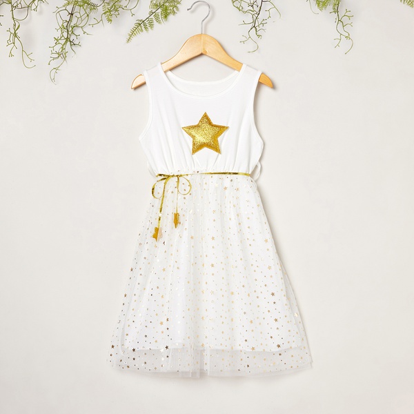 Beautiful Golden Stars Decor Mesh Sleeveless Dresses
