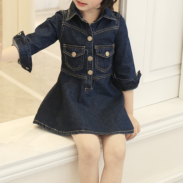 Sassy Solid Pocket Design Half-sleeve Denim Dress