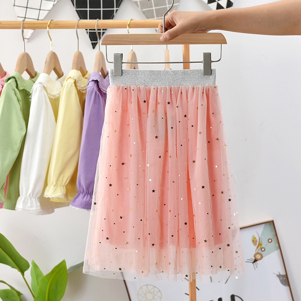 Fashionable Solid Sequined Decor Mesh Skirts