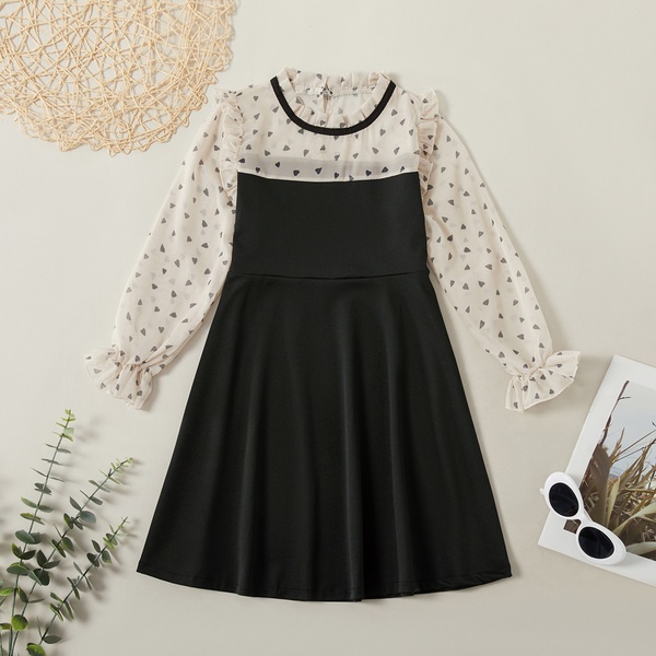 Bautiful Love Allover Print Ruffled Long-sleeve Mesh Dress